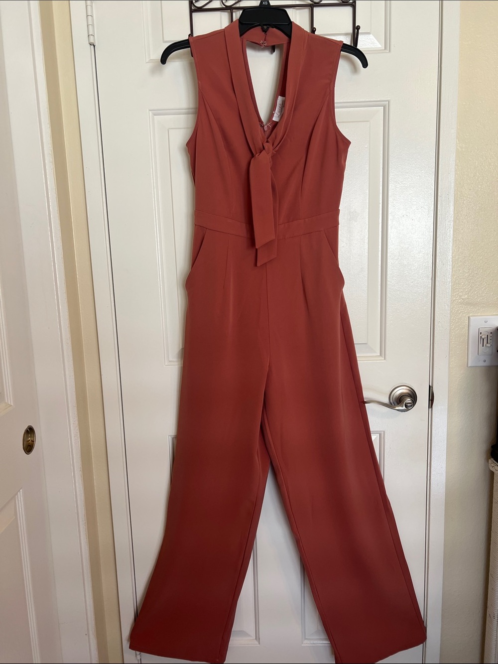 Lucen by Nikibiki Sleeveless Tie-Neck Jumpsuit in Rusty Terracotta